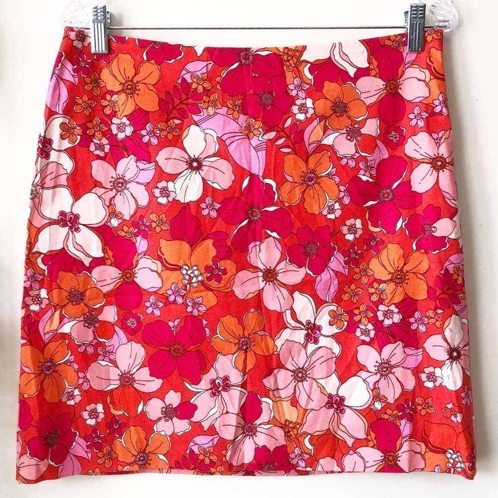 Talbots Tossed Flowers Canvas A-Line Skirt Bright Colorful Pink Orange 8 PETITE - Picture 2 of 13